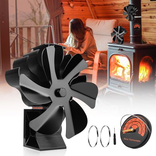 Hamiltion-Ventilateur Poele À Bois, 6 Pales Ventilateur De Poele Avec Thermomètre, Silencieux Ventilateur Cheminée Orientable, Alimenté À La Chaleur Pour Poêle À Granulés/Cheminées/Bûche/Gaz (1 Pièce