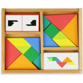 Hamiltion-Tangram Battle Multicolore-2 Jeux, +100 Cartes Et 4 Niveaux De Difficultés-Jeu De Rapidité -De 1 À 2 Joueurs-Jeu De Plateau En Bois-A Partir De 5 Ans-6061