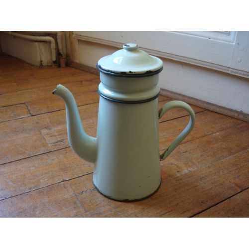 Ancienne Cafetiere Tole Emaillée,Vert Pastel,Vintage