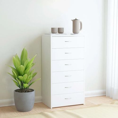 Buffet Avec 6 Tiroirs Blanc 50x34x96 Cm Bois D'ingenierie