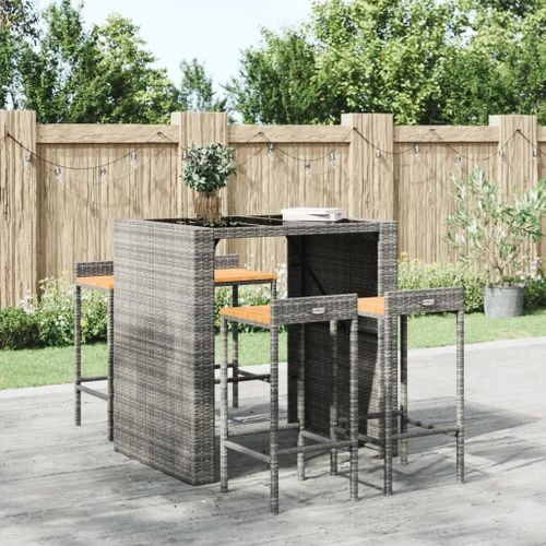 Tabourets De Bar Lot De 4 Gris Resine Tressee Et Bois D'acacia