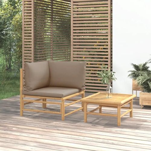 Salon De Jardin 2 Pcs Avec Coussins Taupe Bambou