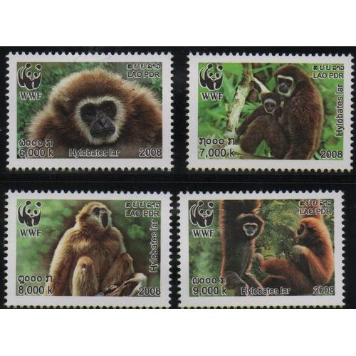 Laos Timbres Animaux Les Singes 2008