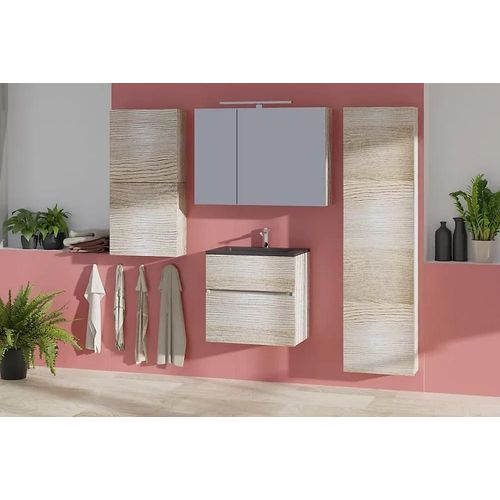Miroir de salle de bains lumineux LED aspect chêne clair 90 cm, Calao