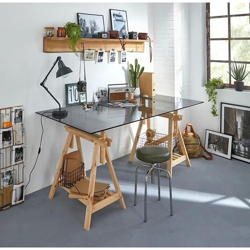 Plateau en verre gris fumé trempé transparent L. 120 cm x l. 70 cm