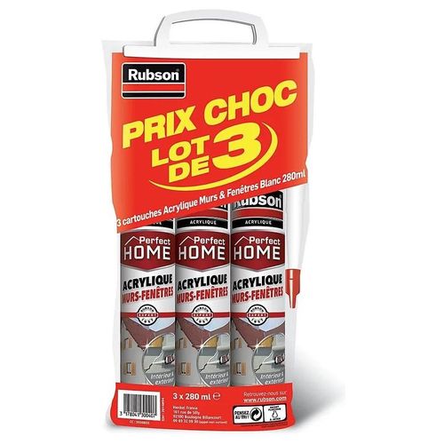 Lot de 3 Mastic Rubson Maison Acrylique Murs-Fenêtres blanc cartouche 280ml