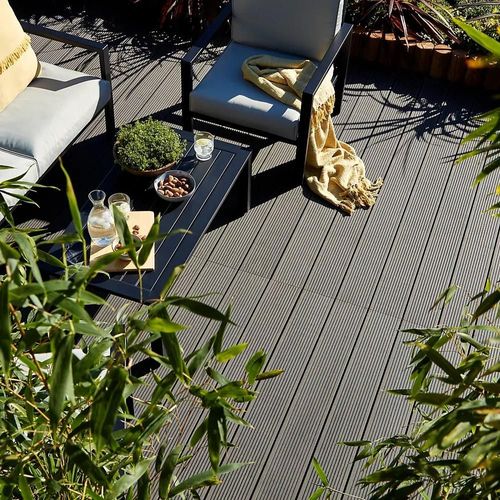 Lame de terrasse composite anthracite Neva Klikstrom L. 220 cm x l. 14,5 cm