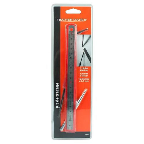 Kit de traçage avec réglet, pointe à tracer et pointeau