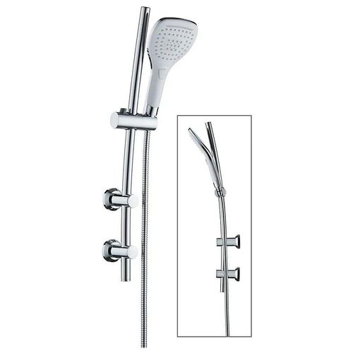 Kit de douche sans robinetterie avec douchette 3 jets + flexible + barre réglable, chrome, Edouard Rousseau Milk