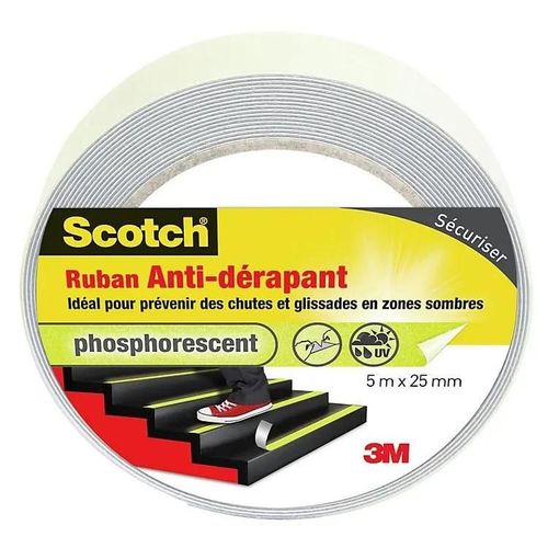 Ruban anti-dérapant rond blanc phosphorescent Scotch 25 mm x 5 m
