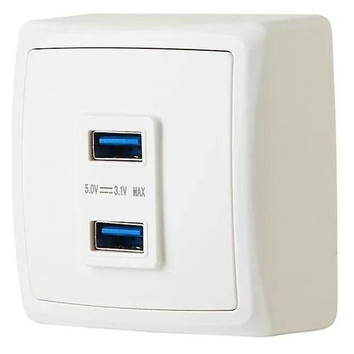 Double prise USB-A monobloc en saillie Jacobsen Sigurd blanc complet