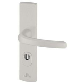 Ensemble poignée de porte blindée sur plaque standard eMUST Bricard entraxe 195mm brossé argent