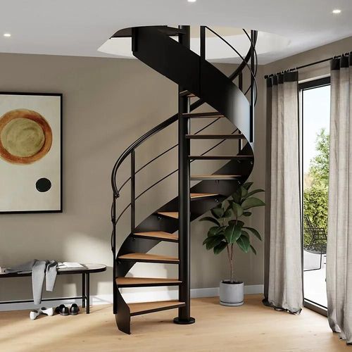 Escalier hélicoïdal FORTIA hêtre et acier noir 13 marches Carilo tournant droit