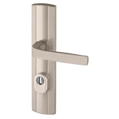 Ensemble poignée de porte blindée sur plaque standard eXPRESSION Bricard entraxe 195mm brossé gris