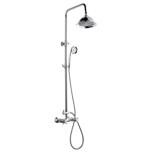 Colonne de douche thermostatique avec pommeau + douchette 1 jet + flexible + barre réglable, chrome, Edouard Rousseau Retro