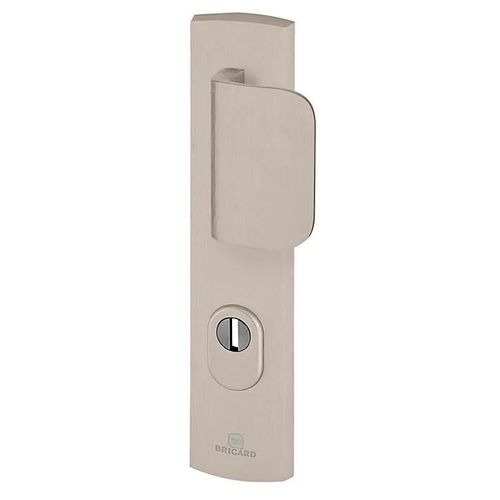 Ensemble poignée de porte blindée aileron sur plaque standard eMUST Bricard entraxe 195mm brossé gris
