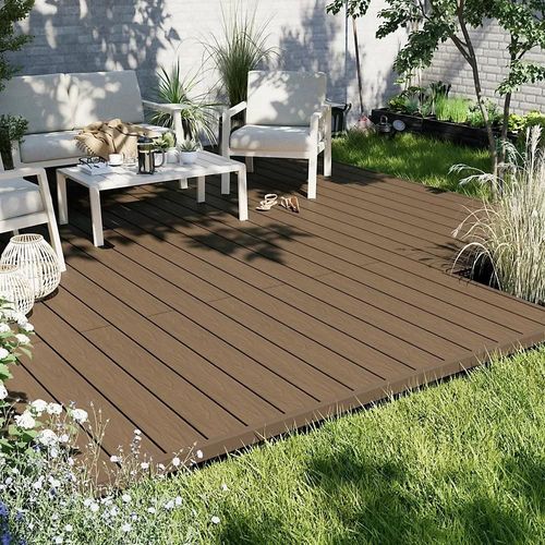 Lame de terrasse composite coloris teck Neva Premium Klikstrom L.220 x l.14,5 cm