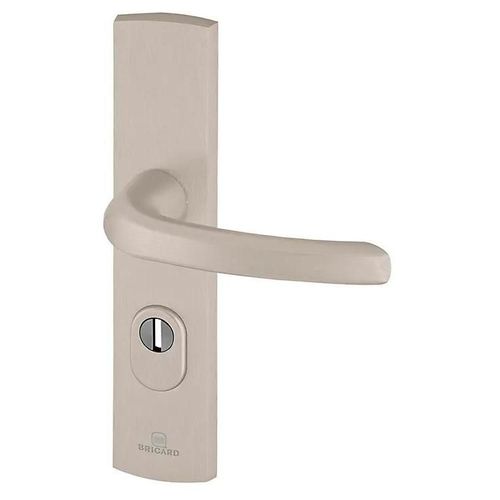 Ensemble poignée de porte blindée béquille sur plaque standard eMUST Bricard entraxe 195mm brossé gris