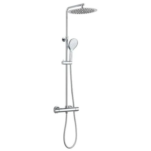 Colonne de douche thermostatique avec pommeau + douchette 3 jets + flexible + barre réglable, chrome, Edouard Rousseau Akame