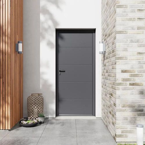 Porte d'entrée FORTIA alu gris RAL 7021 Madryn 96 x h.218 cm poussant droit