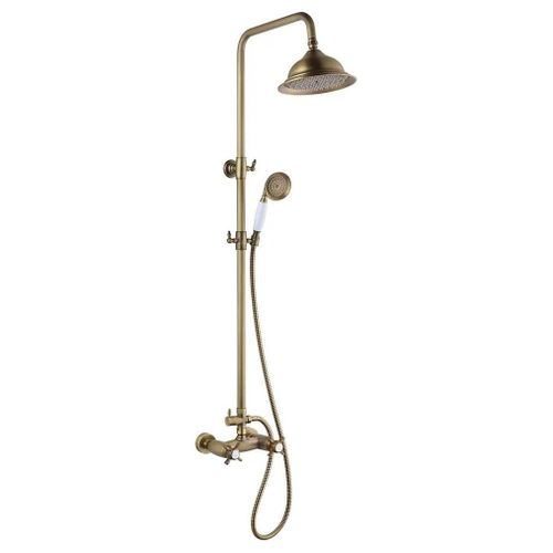 Colonne de douche thermostatique avec pommeau + douchette 1 jet + flexible + barre réglable, vieux bronze, Edouard Rousseau Retro