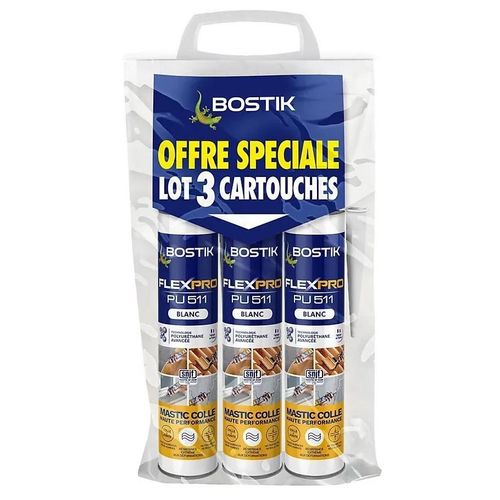 Mastic colle haute performance BOSTIK Flexpro pu 511 en lot de 3, 300 ml blanc