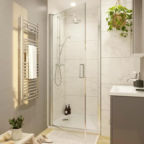 Porte de douche pivotante l.80 x H.195 cm, verre transparent, profilés alu chrome, GoodHome Ledava