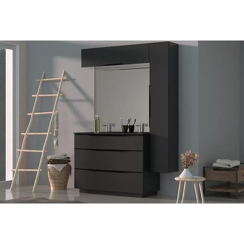 Meuble Sous Vasque À Poser Pamili Noir Mat 120 Cm + Plan Double Vasque En Résine Noir