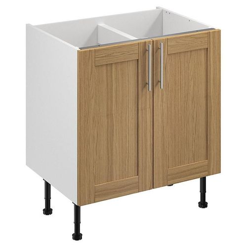 Meuble Bas De Cuisine Avec 2 Portes Goodhome Verbena Chêne Massif L. 80 X H. 72 Cm