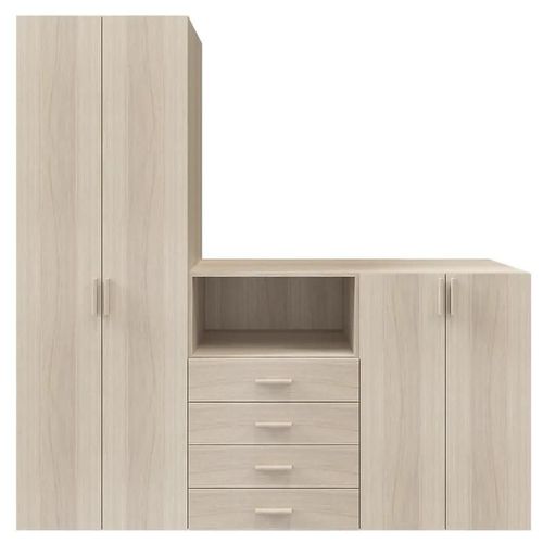 Ensemble De Meubles De Rangement Portes Battantes Et Tiroirs Effet Chêne Goodhome Atomia H. 225 X L. 225 X P. 60 Cm