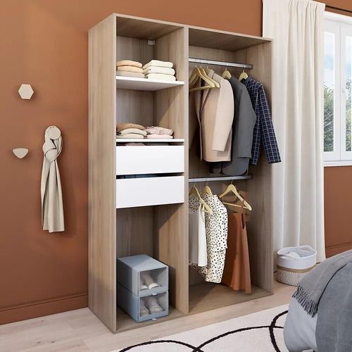 Dressing Bicolore Double Penderie 2 Tiroirs Goodhome Atomia H. 187,5 X L. 125 X P. 45 Cm