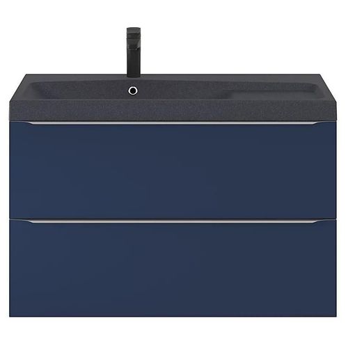 Ensemble Salle De Bains L.100 Cm Meuble À Suspendre Imandra Bleu Nuit Mat + Plan Vasque Résine Noir
