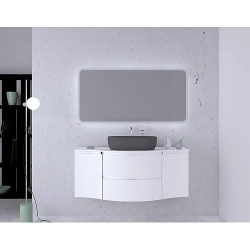Ensemble Vague L.138 Cm Meuble Sous Vasque À Suspendre Blanc Mat + Plan De Toilette Blanc Mat Central