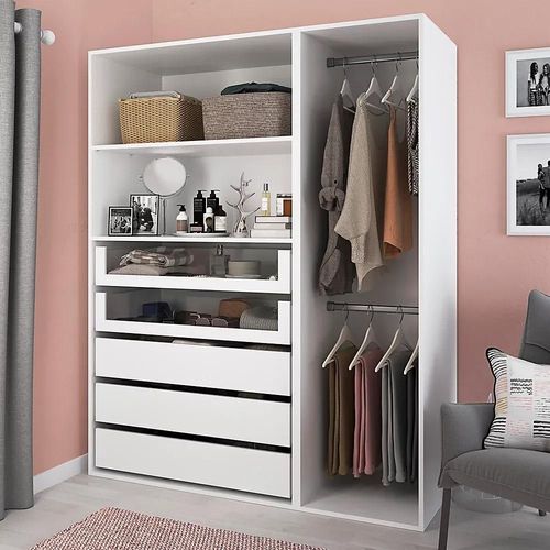 Dressing Blanc 2 Tablettes 5 Tiroirs Goodhome Atomia H. 187,5 X L. 150 X P. 58 Cm