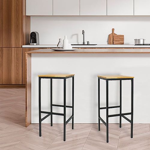 Lot De 2 Tabourets Bois Hévéa Et Métal Noir Carrat L.30 X H.75 X P.35 Cm