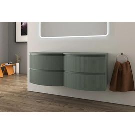 Ensemble Sous Vasque + Plan De Toilette Double L.138 Cm, Vert Mat Strié, Vague