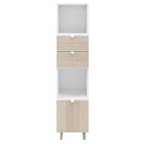 Colonne De Rangement Blanche Sur Pieds Avec Tiroirs Et Porte Effet Chêne Goodhome Atomia H. 161 X L. 37,5 X P. 35 Cm
