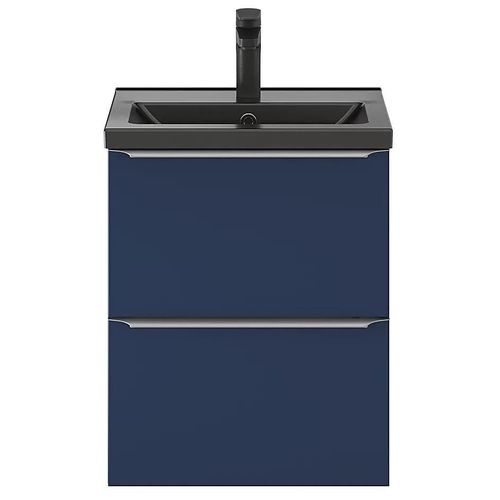 Ensemble Salle De Bains L.50 Cm Meuble À Suspendre Faible Profondeur Imandra Bleu Nuit Mat + Plan Vasque Céramique Noir