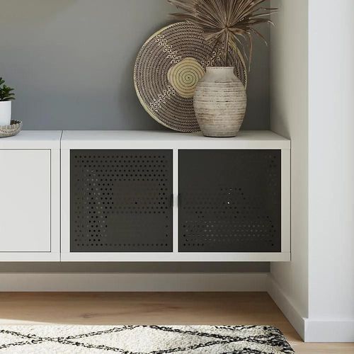 Étagère Modulable 2 Cubes Avec 2 Portes En Métal Goodhome Mixxit Blanc