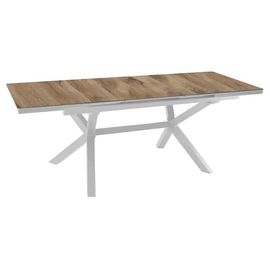 Table De Jardin Extensible Absolu Proloisirs Hpl Mat Coloris Chêne Châssis Blanc P.100 Cm X L.180/240 Cm X H.77 Cm
