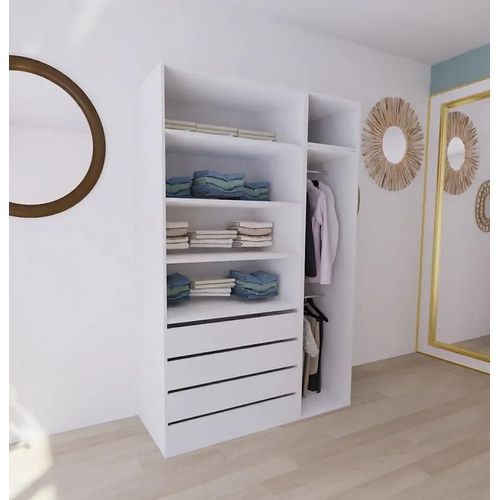 Dressing Blanc Double Penderie Et 4 Tiroirs Goodhome Atomia H. 225 X L. 150 X P. 58 Cm