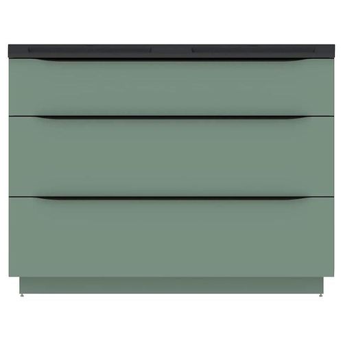 Meuble Sous Vasque À Poser Pamili Vert Sauge Mat 120 Cm + Plan Double Vasque En Résine Noir