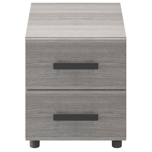 Table De Chevet Sur Pieds Effet Chêne Grisé 2 Tiroirs Goodhome Atomia H. 42,5 X L. 37,5 X P. 45 Cm