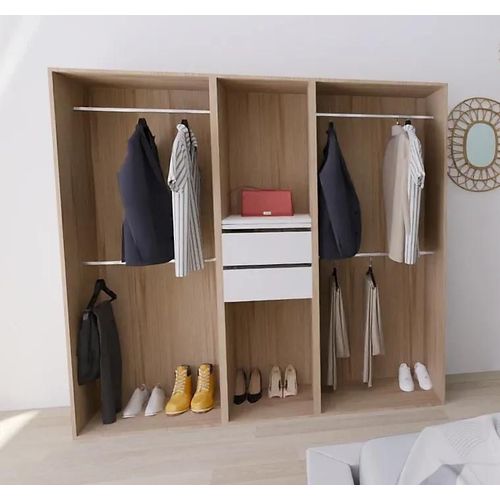 Dressing Bicolore 4 Penderies Et 2 Tiroirs Goodhome Atomia H. 187,5 X L. 200 X P. 45 Cm