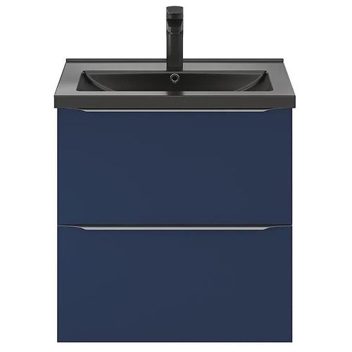 Ensemble Salle De Bains L.60 Cm Meuble À Suspendre Imandra Bleu Nuit Mat + Plan Vasque Céramique Noir