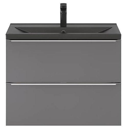 Ensemble Salle De Bains L.80 Cm Meuble À Suspendre Faible Profondeur Imandra Gris Brillant + Plan Vasque Céramique Noir