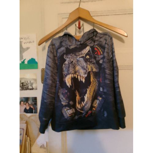 Sweat À Capuche Motif Dinosaure Gris/Crème 5 Ans.