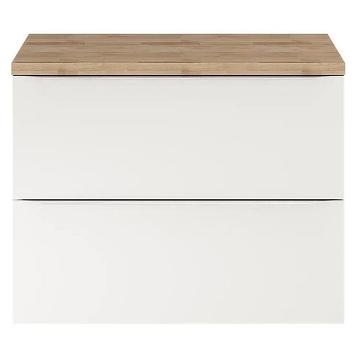 Ensemble Salle De Bains L.80 Cm Meuble À Suspendre Imandra Blanc Brillant + Plan De Toilette Décor Chêne