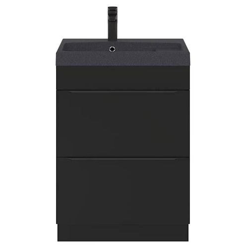 Ensemble Salle De Bains L.60 Cm Meuble À Poser Imandra Noir Mat + Plan Vasque Résine Noir