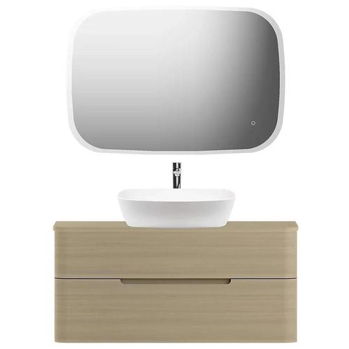 Ensemble Salle De Bains L. 104 Cm Meuble Sous Vasque + Plan De Toilette Décor Bois Natuel Alba